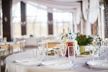 Table set for an event party or wedding reception.