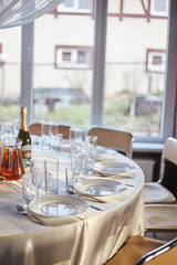 Table set for an event party or wedding reception.