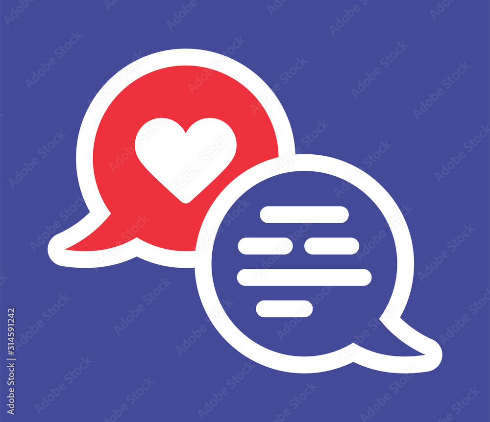 Poster valentine heart solid vector icon with two chat bubble. romantic message vector illustration isolate