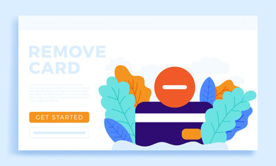 Remove Credit Card Vector stock illustration isolated for landing page or presentation. Bank account closing concept. Termination of the contract. Removing a bank credit card