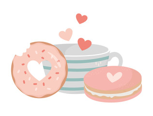 happy valentines day coffee cup cookie and donut dessert love