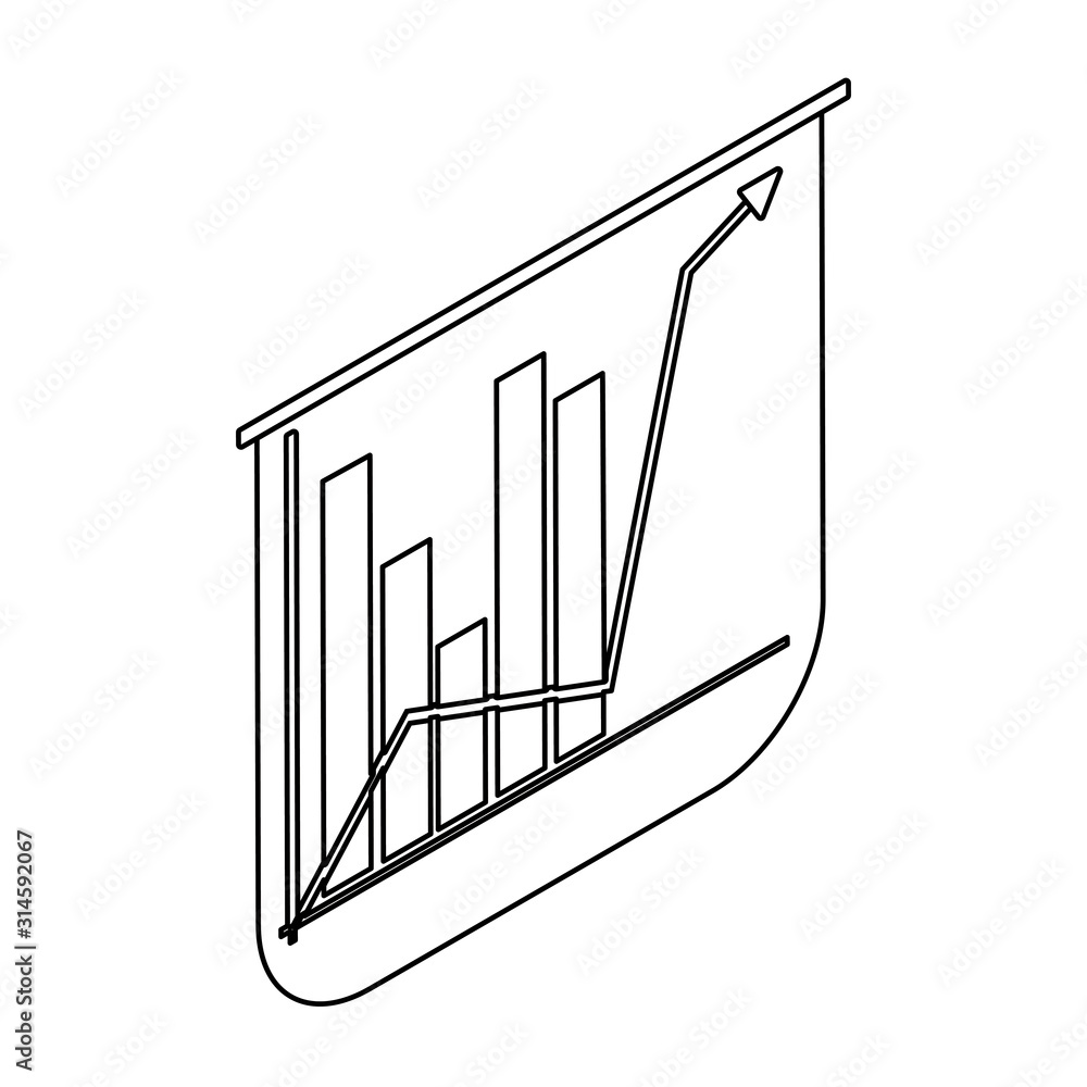 Poster graph bar chart with arrow on white background