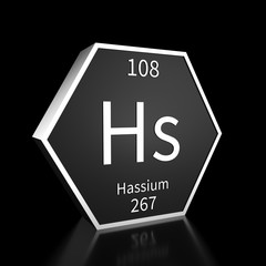 Periodic Table Element Hassium Rendered Metal on Black on Black