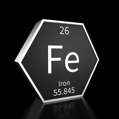 Periodic Table Element Iron Rendered Metal on Black on Black