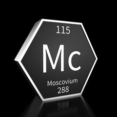 Periodic Table Element Moscovium Rendered Metal on Black on Black