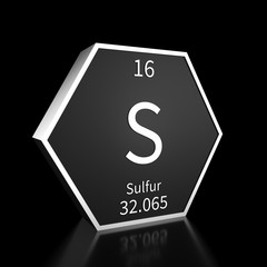 Periodic Table Element Sulfur Rendered Metal on Black on Black