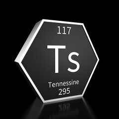 Periodic Table Element Tennessine Rendered Metal on Black on Black