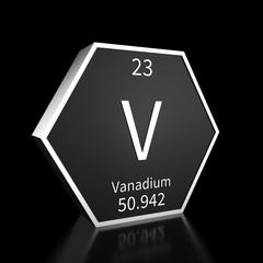 Periodic Table Element Vanadium Rendered Metal on Black on Black