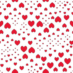 Red hearts pattern. Colorless background. Romantic ornament. Idea for cover, wallpaper, baby clothes, fabric. Vector. Illustration for Valentine day. Holiday print.