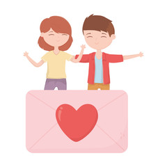 happy valentines day lovely couple with envelope message heart love