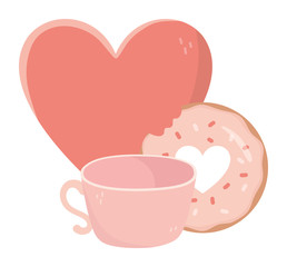 happy valentines day heart love sweet donut and coffee cup