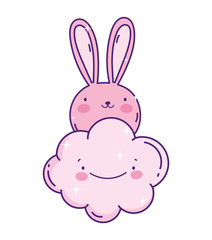 cute pink rabbit face cartoon cloud