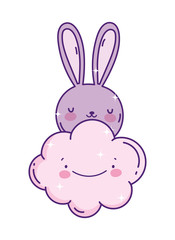cute pink rabbit face cartoon cloud