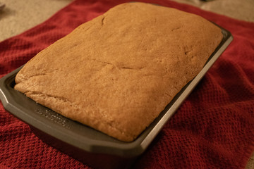 A loaf of fresh baked whole wheat bread.