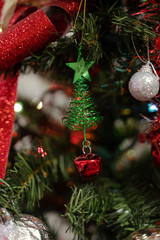 The Christmas tree and balls on the Christmas tree close-up