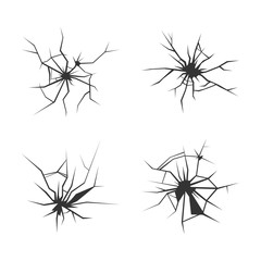 Set of broken glass holes. Cracked mirror texture isolated on white background.