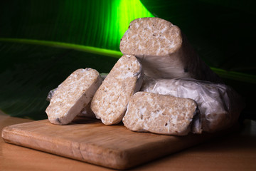 Tempe Gembus is one of the traditional foods which is the result of fermented tofu by Rhizopus,selective focus