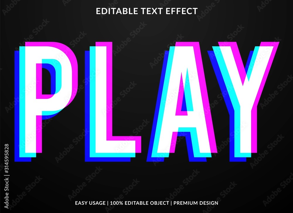 Poster play text effect template with glitch type style and bold text concept use for brand label and logot