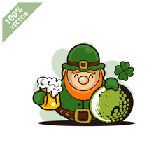 Golf ball happy Saint Patrick's Day theme. Cartoon character with green hat illustration vector logo.