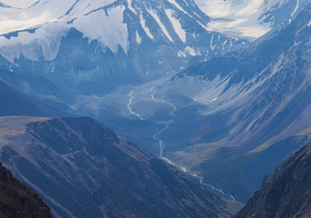 Mountain view, glaciers, river source