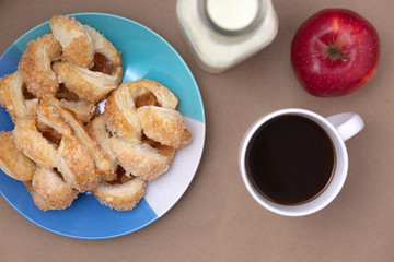Breakfast with apple danish pastries and coffee