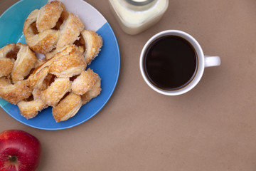 Breakfast with apple danish pastries and coffee
