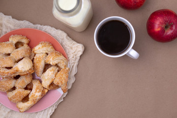 Breakfast with apple danish pastries and coffee