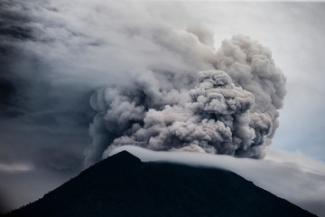 Mount Agung volcano spewing hot volcanic ash as seen from Datah in Karangasem, Bali, Indonesia, 29...
