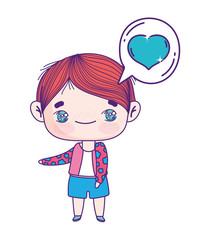 cute little boy cartoon speech bubble heart love