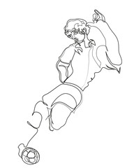 One continuous line drawing of Soccer player shooting a ball action Simple line art drawing of Soccer player shooting a ball action