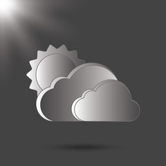 Sun behind clouds icon. Flat illustration of sun behind clouds vector icon for web. Black and white icon