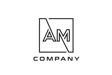 Black square initial letter AM line logo design vector graphic