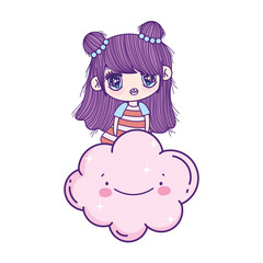 kids, cute little girl anime cartoon cloud
