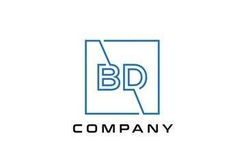 Blue square initial letter BD line logo design vector graphic