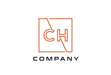 Orange square initial letter CH line logo design vector graphic