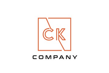 Orange square initial letter CK line logo design vector graphic