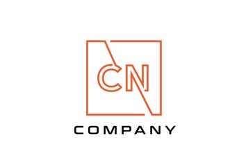 Orange square initial letter CN line logo design vector graphic