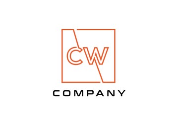 Orange square initial letter CW line logo design vector graphic