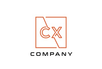 Orange square initial letter CX line logo design vector graphic