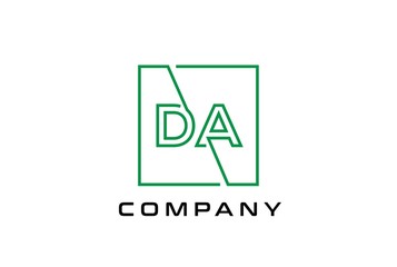 Green square initial letter DA line logo design vector graphic