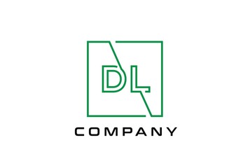 Green square initial letter DL line logo design vector graphic