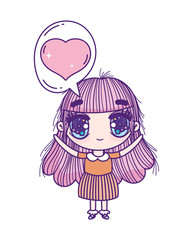 kids, little girl anime cartoon in love chat bubble decoration
