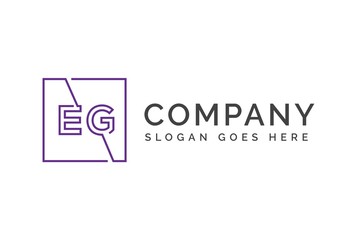 Purple square initial letter EG line logo design vector graphic