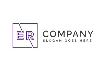 Purple square initial letter ER line logo design vector graphic