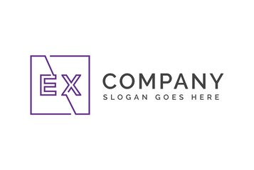 Purple square initial letter EX line logo design vector graphic