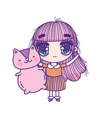 kids, cute little girl anime cartoon hoding squirrel toy