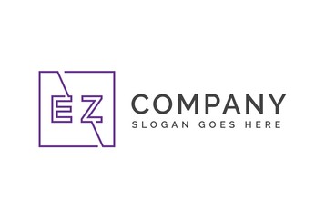 Purple square initial letter EZ line logo design vector graphic