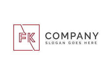 Red square initial letter FK line logo design vector graphic