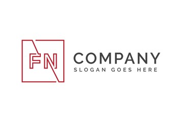 Red square initial letter FN line logo design vector graphic