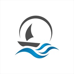 sailing yacht on the water wave template concept ship boat logo design vector